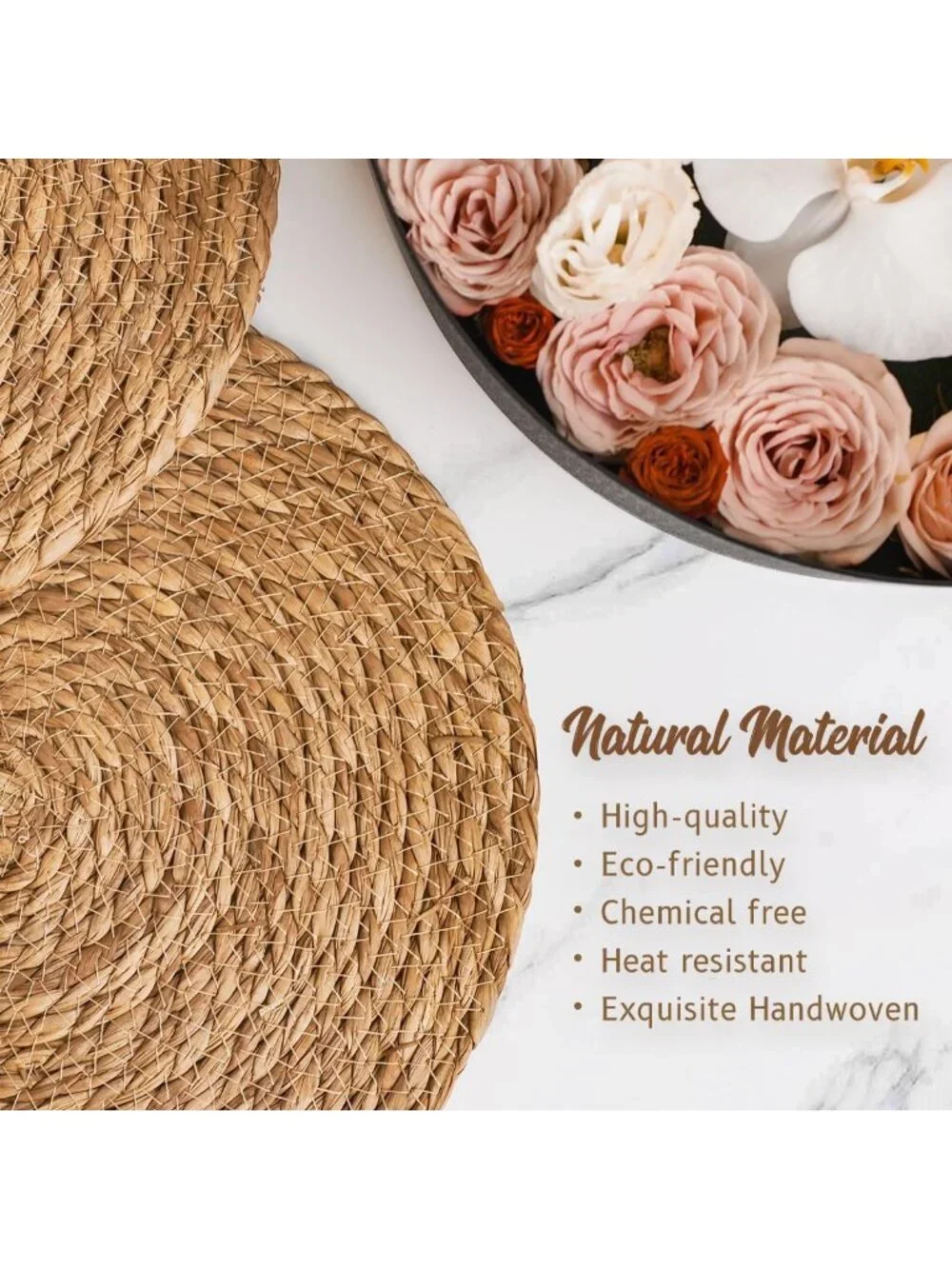 Set of 10 Round Woven Placemats, Boho Rustic Table Chargers, Jute Braided Decor